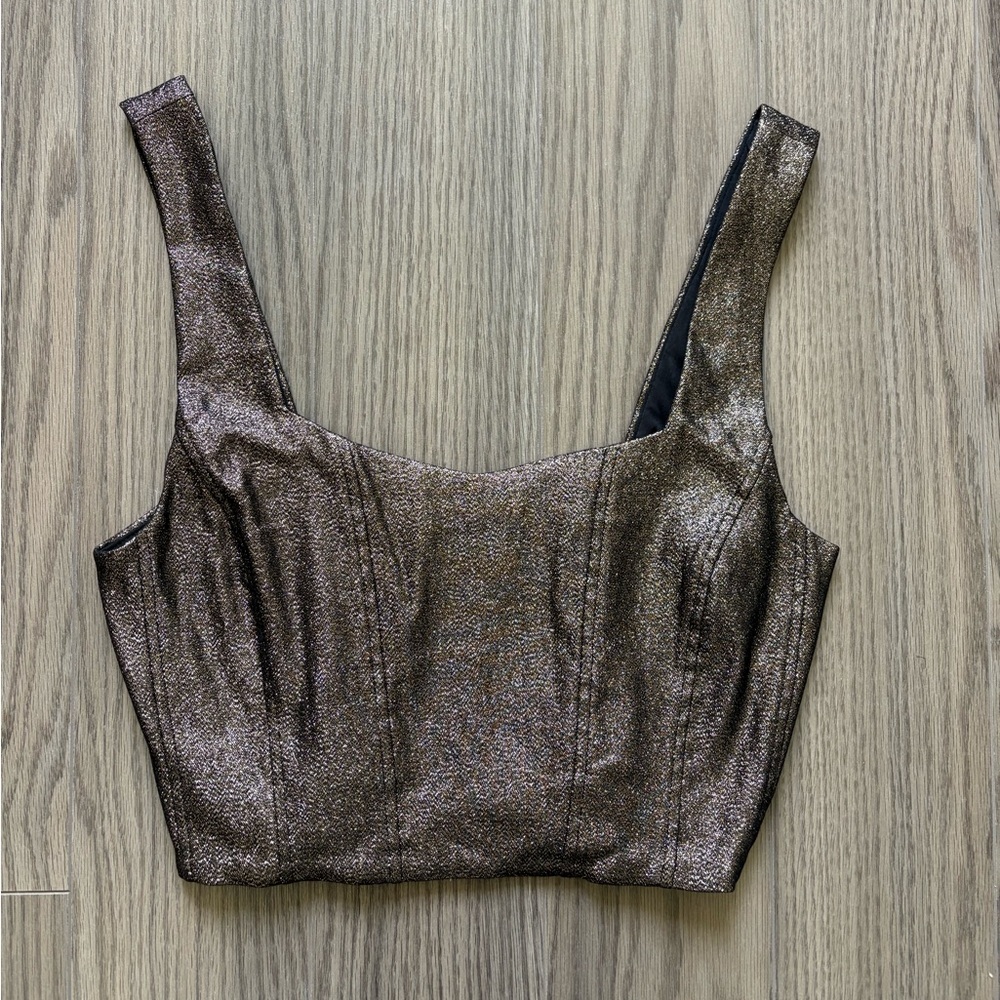 Dynamite Metallic Brown Crop Top